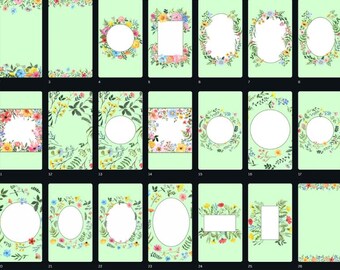 緑の花柄スマホ壁紙 | 54枚セット | デジタル壁紙
