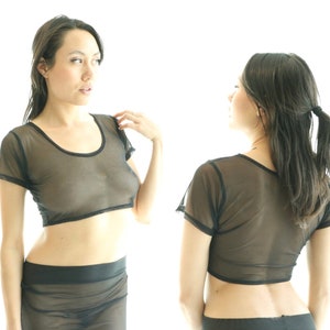 Short Sleeve Blouse for Women, Mothersday Gift for Wife Sheer Short Shirt, See Through Lingerie Set Crop Top and Skirt image 1
