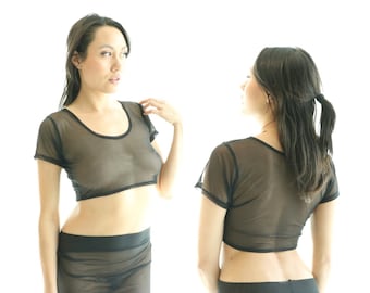 Short Sleeve Blouse for Women, Mothersday Gift for Wife Sheer Short Shirt, See Through Lingerie Set Crop Top and Skirt