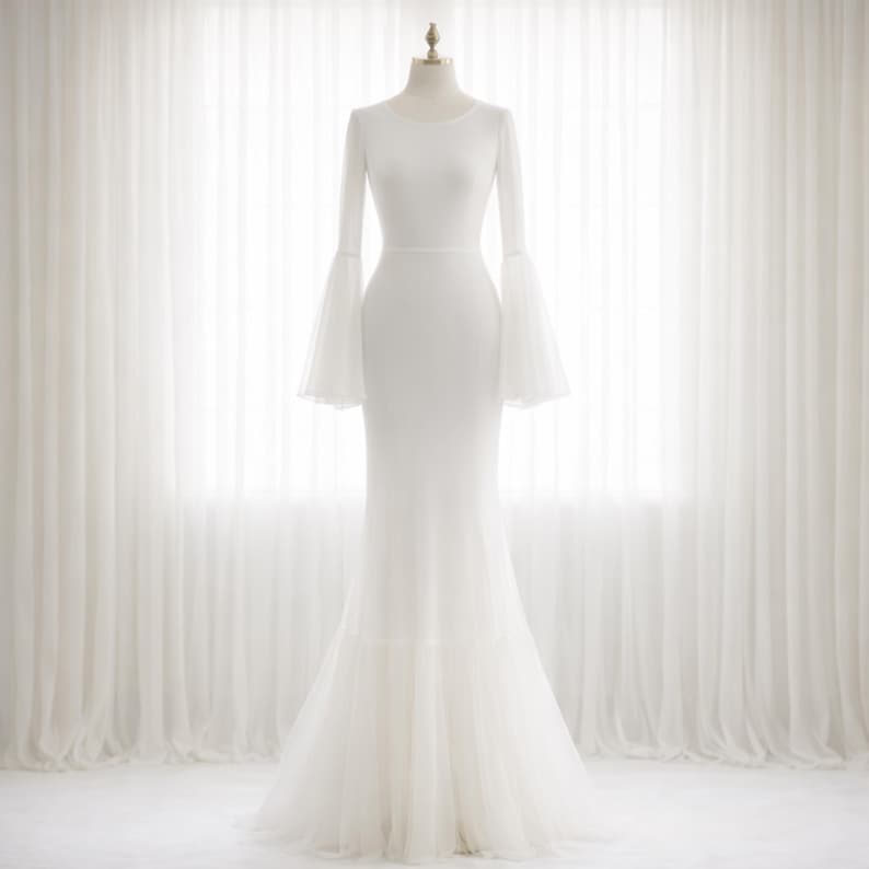 Beautiful Sheer White Bridal Dress, Wedding Party Dress, Elegant Gown for Bride or Special Event image 2