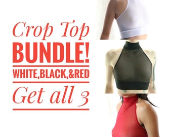 Crop Top Bundle, Lingerie Bundles, Womens Set of Tops, White Black and Red Choker Tops, Gifts for Mom, Gift Ideas Womens Shirts