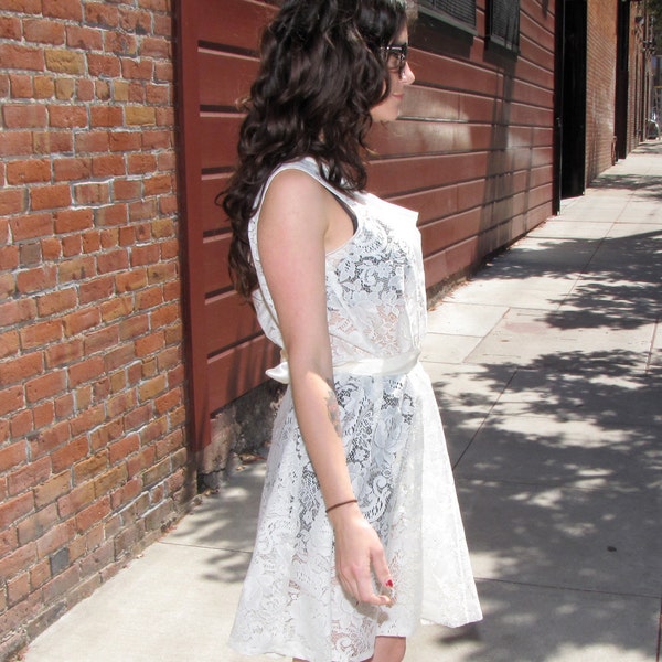 Womens Clothing - cream lace dress - floral dress - handmade - upcycled clothing - cream white lace dress - romatic womens dresses