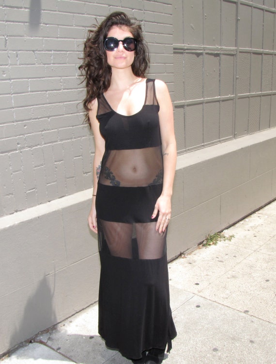 sheer chest dress Party Dress - Sheer Mesh Halter Maxi Dress - Dynamite - Black