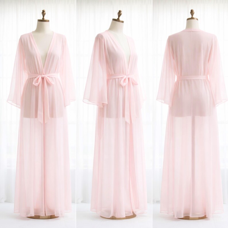 Luxe zwarte kimono voor fotoshoot, lang bruidsgewaad om in te loungen, bedekken bruidsmeisje afbeelding 4