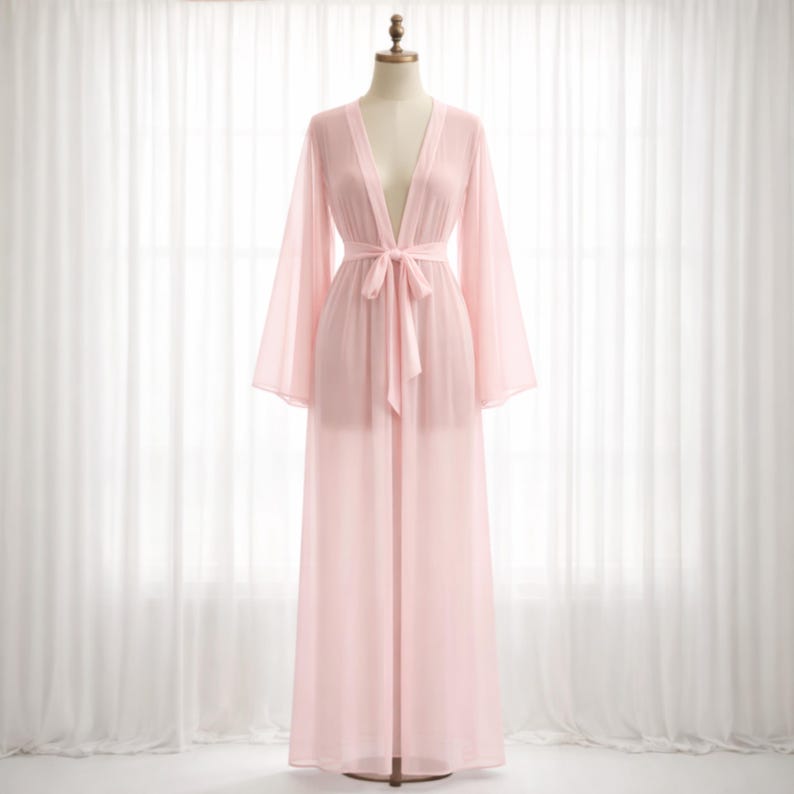 Luxe zwarte kimono voor fotoshoot, lang bruidsgewaad om in te loungen, bedekken bruidsmeisje afbeelding 2