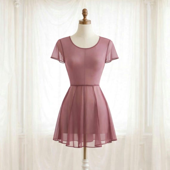 Mauve Sheer Skater Dress for Summer, Alternative Short Sleeve fit and flare dresses for Women