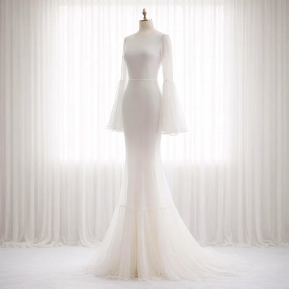 Beautiful Sheer White Bridal Dress, Wedding Party Dress, Elegant Gown for Bride or Special Event