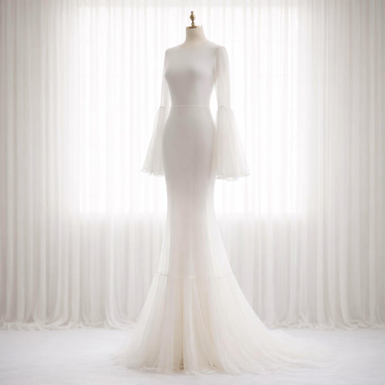 Beautiful Sheer White Bridal Dress, Wedding Party Dress, Elegant Gown for Bride or Special Event image 1