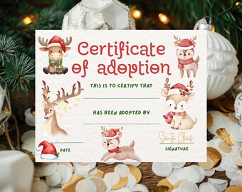 Christmas Reindeer Adoption Certificate | Holiday Keepsake (PDF & PNG)