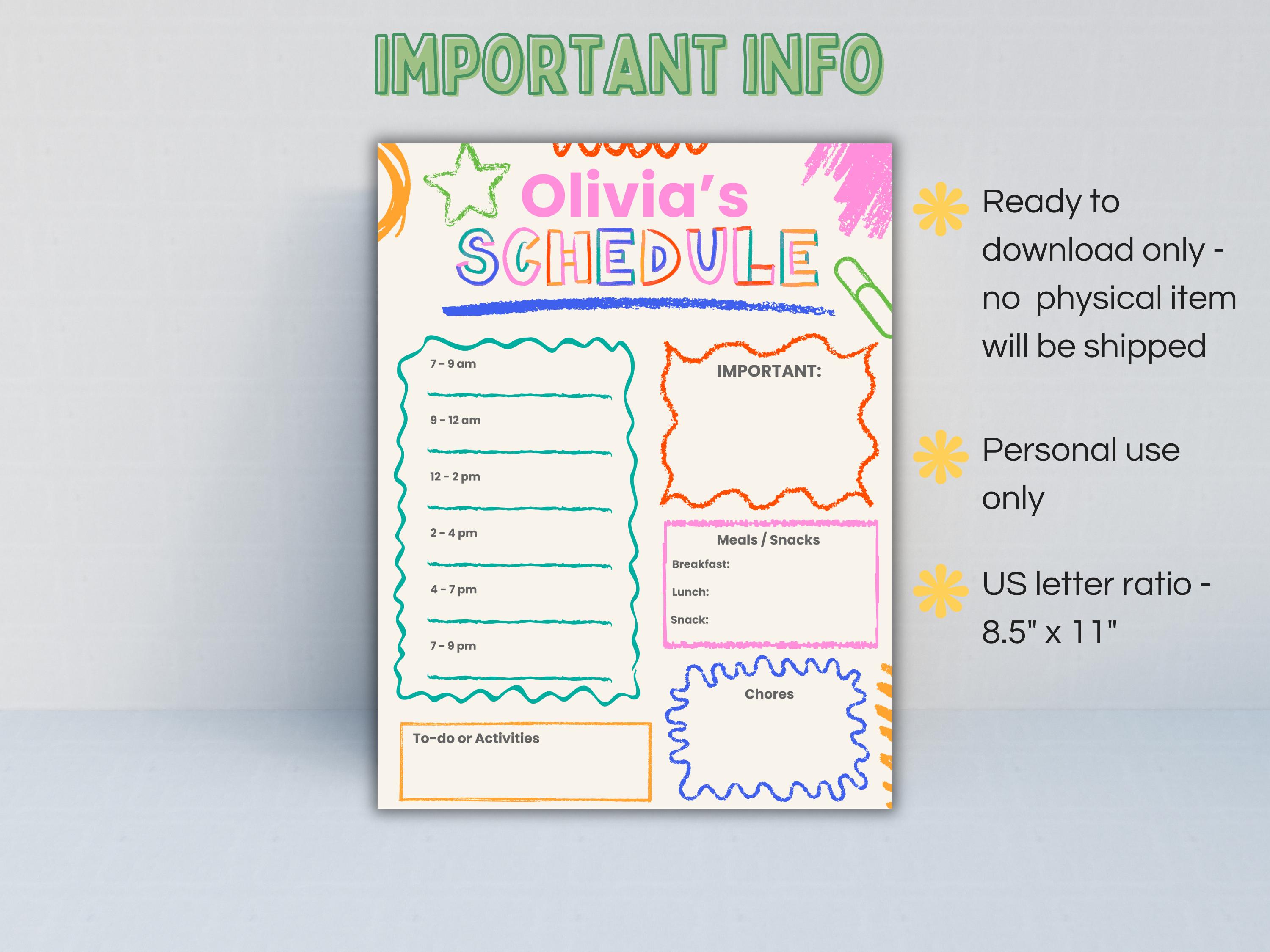 Daily Routine For Nanny Babysitter Schedule Template Printable | Kids Daily Routine PDF ...