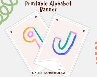 Afdrukbare alfabetbannerletters A-Z-nummers 0-9 (digitale download)