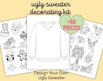 Christmas Ugly Sweater Craft for Kids Printable Coloring and Cut Glue Activity PDF design Your Own Ugly Sweater Craft