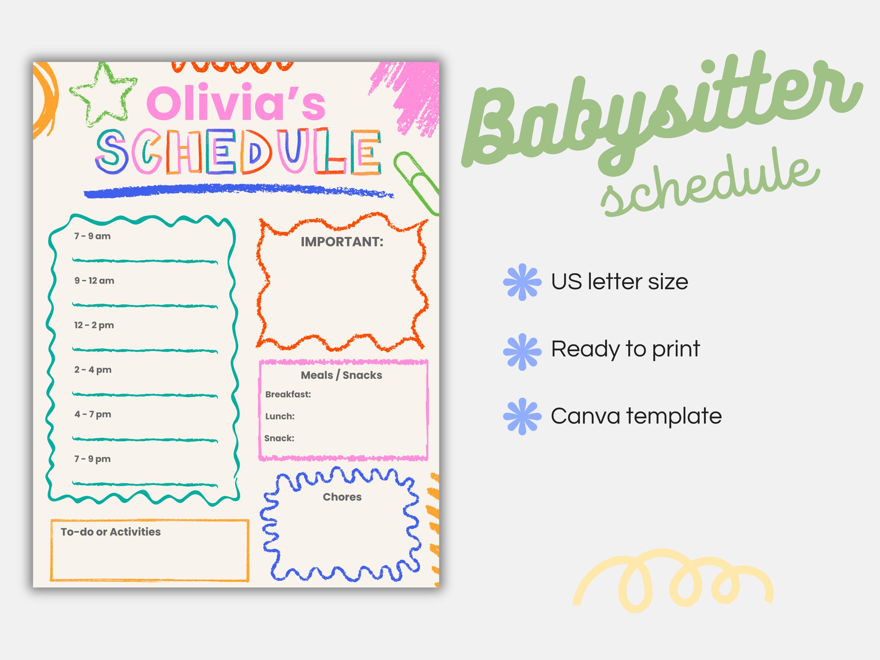 Daily Routine For Nanny Babysitter Schedule Template Printable | Kids Daily Routine PDF ...