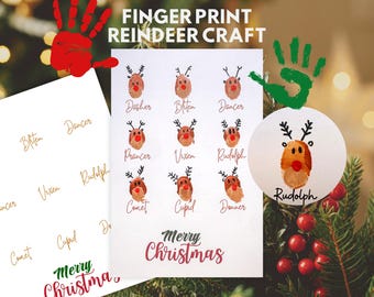 Reindeer Fingerprint Craft, Christmas Keepsake (PDF + PNG)