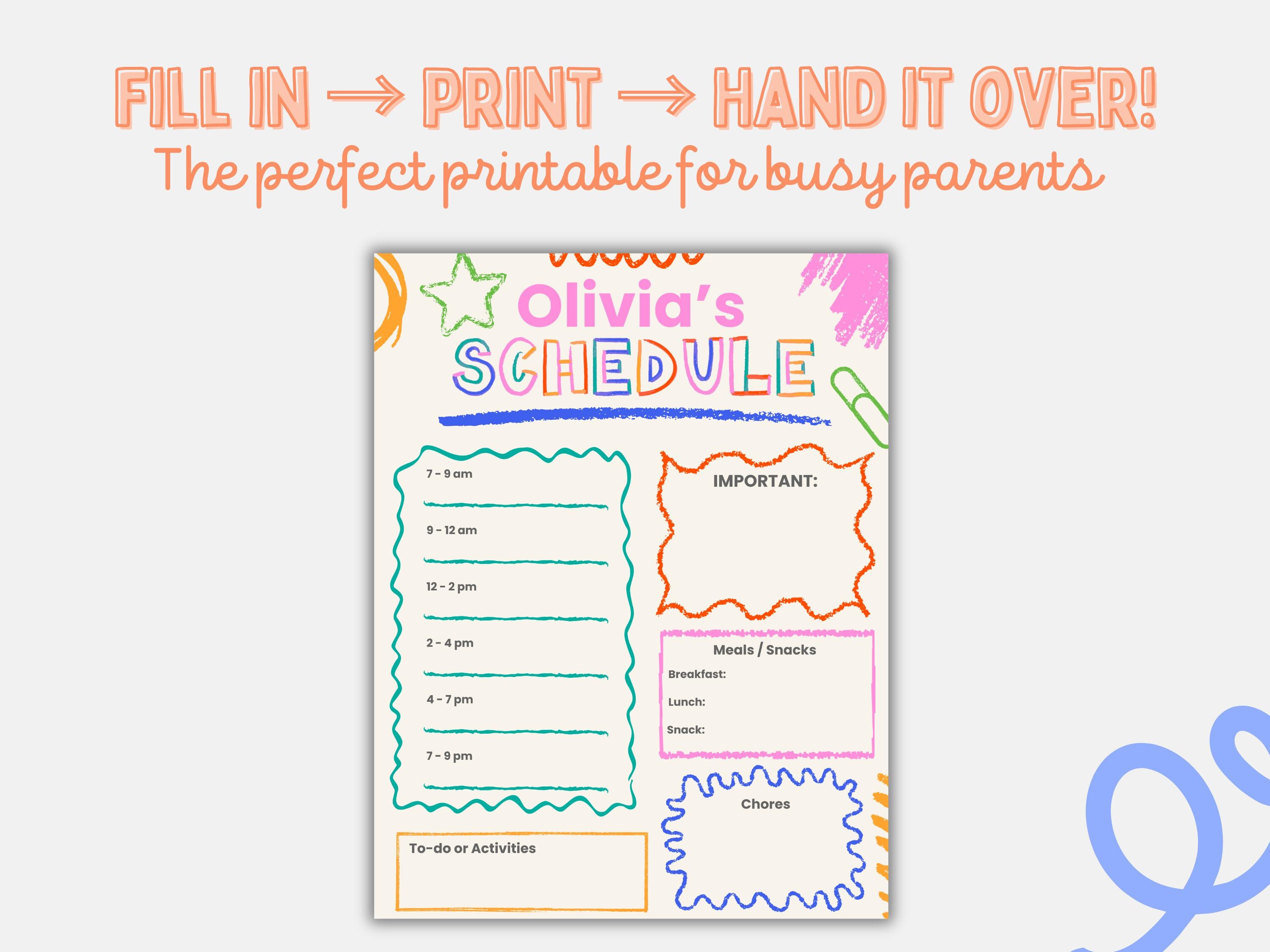 Daily Routine For Nanny Babysitter Schedule Template Printable | Kids Daily Routine PDF ...