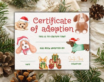 Christmas Dog Adoption Certificate, Holiday Pet Keepsake (Printable PDF & PNG)
