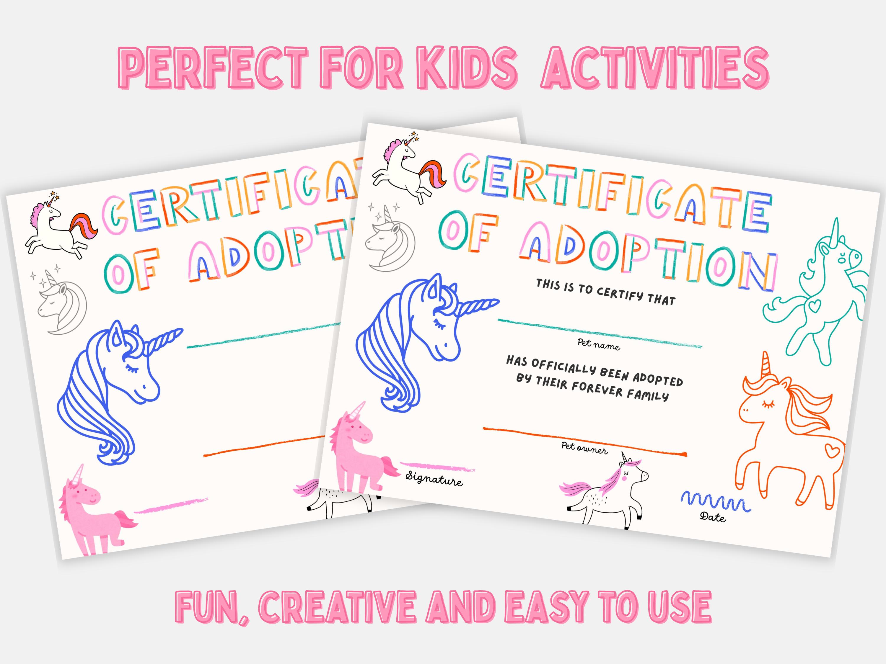 Unicorn Adoption Certificate Printable: Magical Kids Activity (digital ...