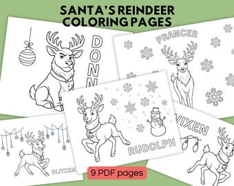 Santa's Reindeer Coloring Pages: Holiday Activity Set (PDF + PNG)