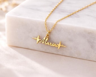Personalized Name Bracelet, Engraved Gold or Silver Heartbeat Jewelry