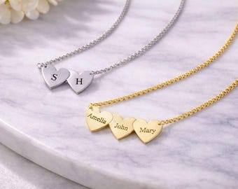 Personalized Copper Heart Pendant Necklace, Engraved Names, Handmade