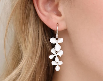 Handmade Silver Floral Drop Earrings, Minimalist Botanical Dangle Jewelry