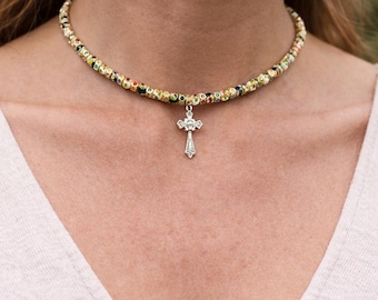 Thai Sapphire Cross Chain | Mysterious Guardian Collar | Exotic Cross Pendant