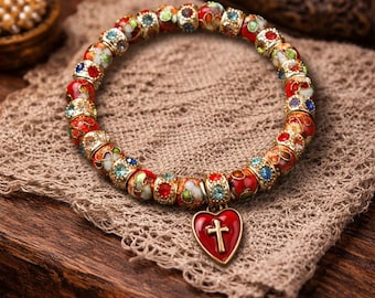 Red Pearl Gothic Bracelet | Dark Romantic Cross Jewelry
