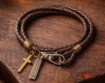 Woven Leather Cross Bracelet | Western Style Religious Jewelry