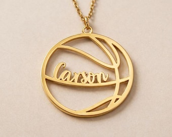 Personalized Basketball Pendant Necklace, Custom Name, Copper