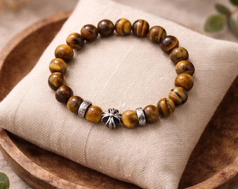 Tiger Eye Stone Cross Bracelet | Power Guardian Jewelry | Courage Faith Bracelet