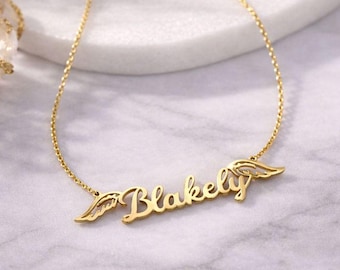 Personalized Name Necklace, Angel Wings, Handmade Copper Jewelry