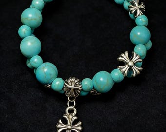 Turquoise Cross Bracelet | Holy Guardian Jewelry | Faith Theme Bracelet