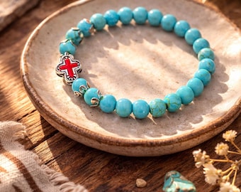 Turquoise Cross Bracelet | Holy Guardian Jewelry | Faith Theme Bracelet