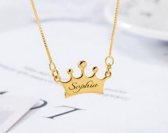 Collana Con Ciondolo Corona In Argento 925 E Zirconi Cubici, Per Donna, Catena Regolabile 40+5 Cm, Bellitia