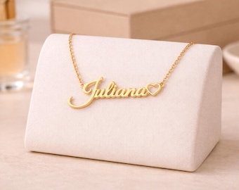 Personalized Name Necklace, Heart Detail, Custom Copper Jewelry