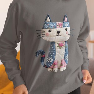 Regalo para amantes de los gatos, regalo de cumpleaños para mamá, regalo para la abuela, regalo básico para ella, regalo para amantes de los gatitos, sudadera con estampado de gatos y patchwork de imitación, estilo cottagecore