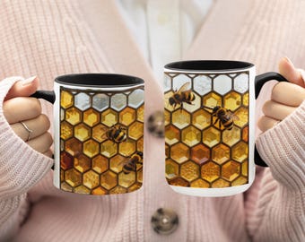 Nature Lover Gift for Mom Birthday Gift Bee Mug Honeycomb Coffee Cup Bee Lover Gift for Grandma Beekeeper Mug for Environmentalist Gift Idea