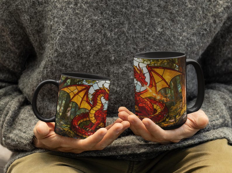 Fantasy Lover Gift for Him Birthday Gift Dragon Mug Fathers Day Gift Idea for Husband Tabletop RPG Gift for Boyfriend Dragon Lover Gift Black