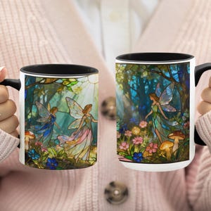 Fantasy Lover Gift for Her Birthday Gift Fairy Mug Fantasy Reader Gift for Sister Woodland Fairy Mug Fantasy Creature Gift for Fairy Lover Black