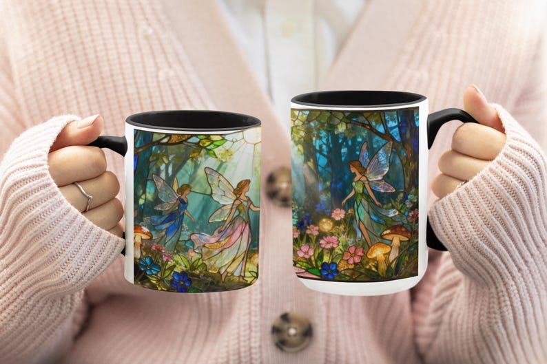 Fantasy Lover Gift for Her Birthday Gift Fairy Mug Fantasy Reader Gift for Sister Woodland Fairy Mug Fantasy Creature Gift for Fairy Lover Black