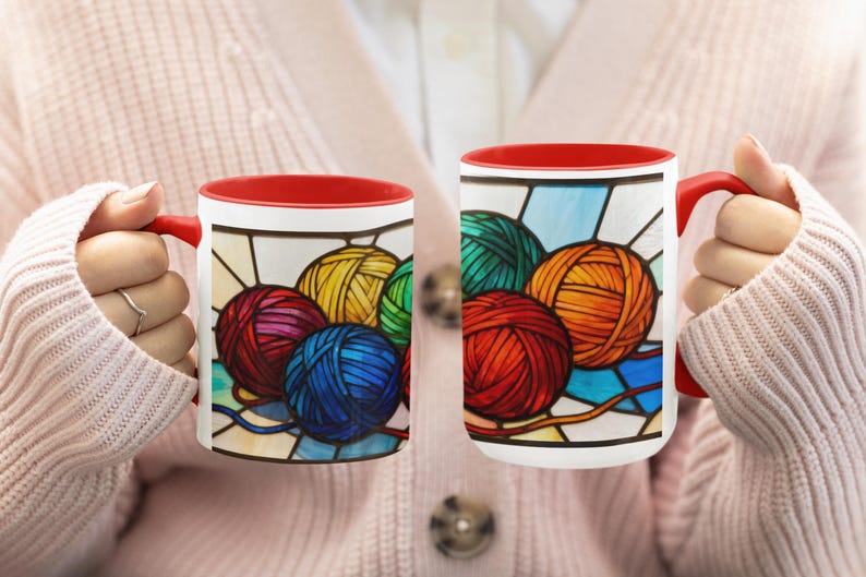 Craft Lover Gift for Mom Birthday Gift Yarn Mug Knitting Coffee Cup Gift for Grandma Knitters Mug Crocheters Gift Idea for Fiber Art Yarn image 2