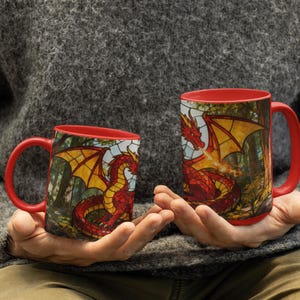 Fantasy Lover Gift for Him Birthday Gift Dragon Mug Fathers Day Gift Idea for Husband Tabletop RPG Gift for Boyfriend Dragon Lover Gift Red