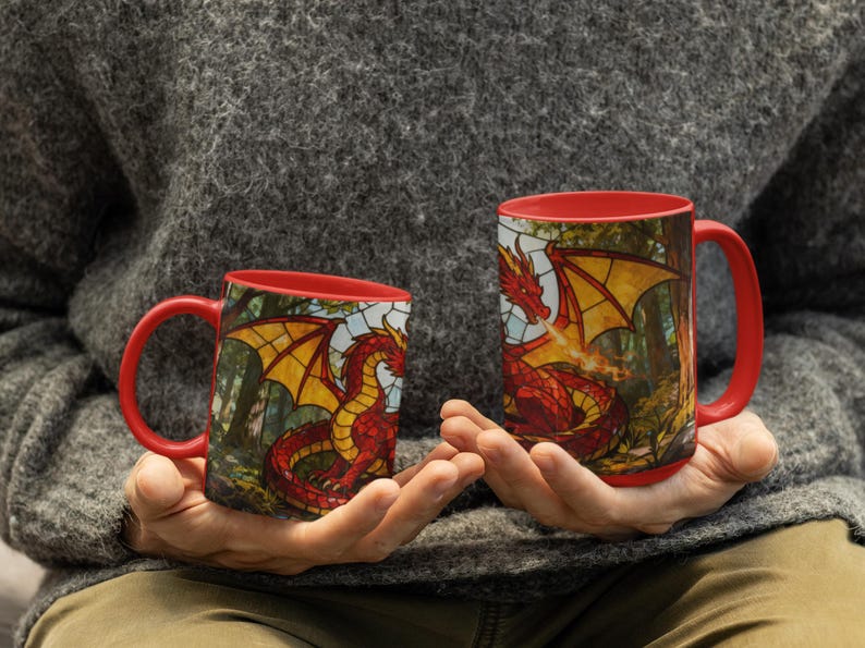 Fantasy Lover Gift for Him Birthday Gift Dragon Mug Fathers Day Gift Idea for Husband Tabletop RPG Gift for Boyfriend Dragon Lover Gift Red