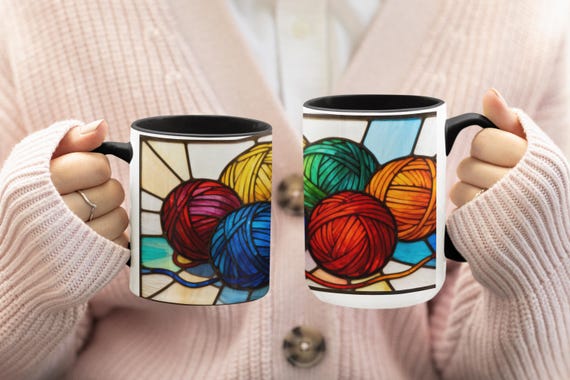 Craft Lover Gift for Mom Birthday Gift Yarn Mug Knitting Coffee Cup Gift for Grandma Knitters Mug Crocheters Gift Idea for Fiber Art Yarn