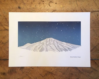 Impresión tipográfica de Mount Bachelor, Oregón: 12" x 18"