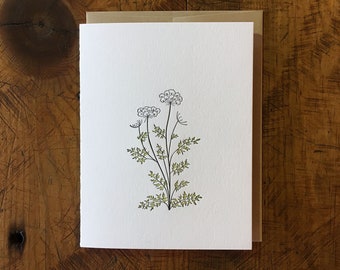 Queen Anne&#39;s Lace Wildflower Letterpress Card