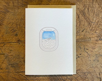 Up in the Clouds Minimal Adventure Letterpress & Watercolor Card