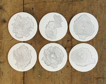 Oregon Topographic Map Letterpress Coasters - Set of 6