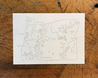 Oregon State Map Letterpress Postcard