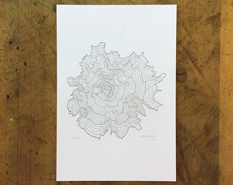 Impresión tipográfica del mapa topográfico del Monte Hood (30,5 x 45,7 cm)
